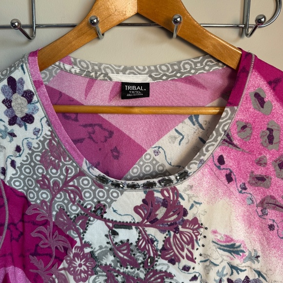 Tribal Long Sleeve‎ Embellished Top Wearable Art Long Sleeve Pink XL Lightweight - Picture 4 of 12